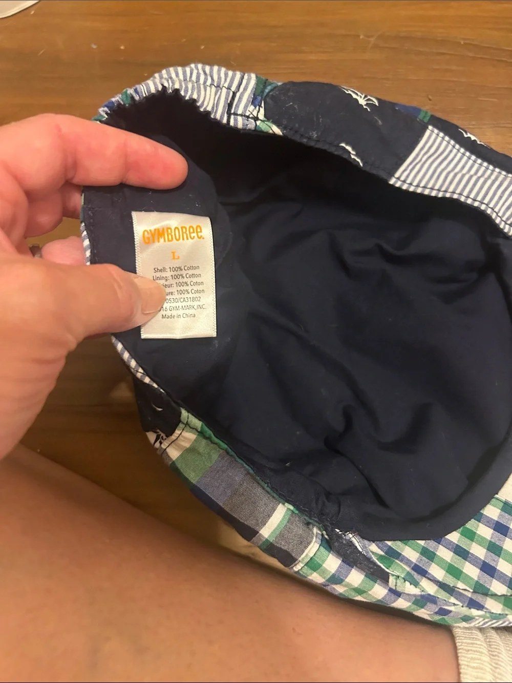 Gymboree size L Patchwork Plaid newsboy Hat in Navy, Green & White